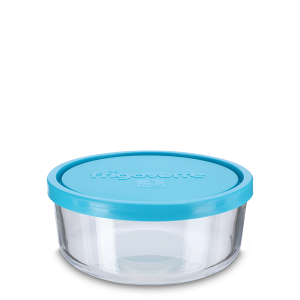 750 ml Frischhaltedose - Glas - rund - blauer Deckel