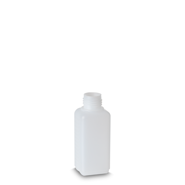 100 ml Vierkantflasche HDPE natur RD 25 rechteckig