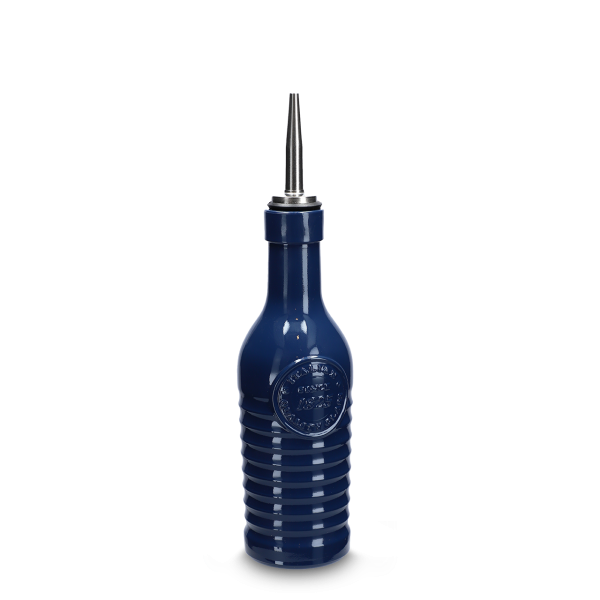 268 ml - Ölflasche - Glas - blau - incl. Ausgießer aus Edelstahl
