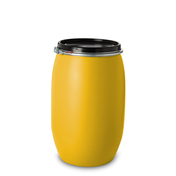 120 Liter Deckelfass HDPE gelb rund