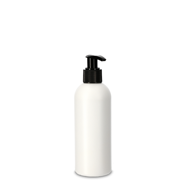 250ml Rundflasche - weiß - incl. Cremespender schwarz